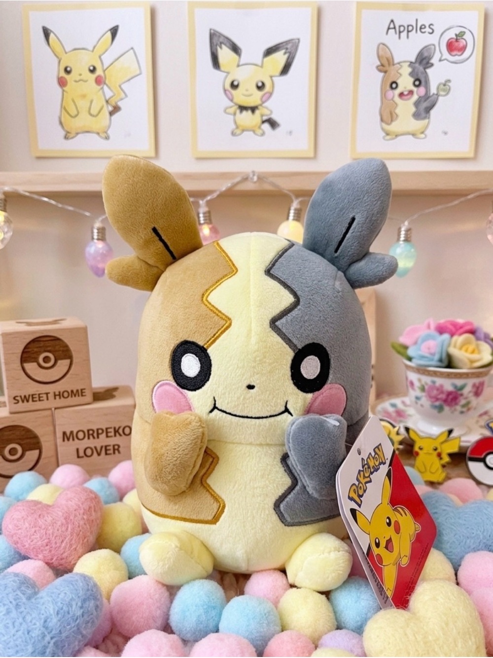 💛 Morpeko Plush Pokemon Stuffie Two-Tone Yellow & Gray with Rose Cheeks 🩷